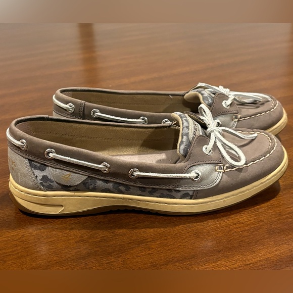 Sperry Shoes - SPERRY Tan Gray Camo Top-Sider Boat Shoes Angelfish Leather Loafers Moccasins